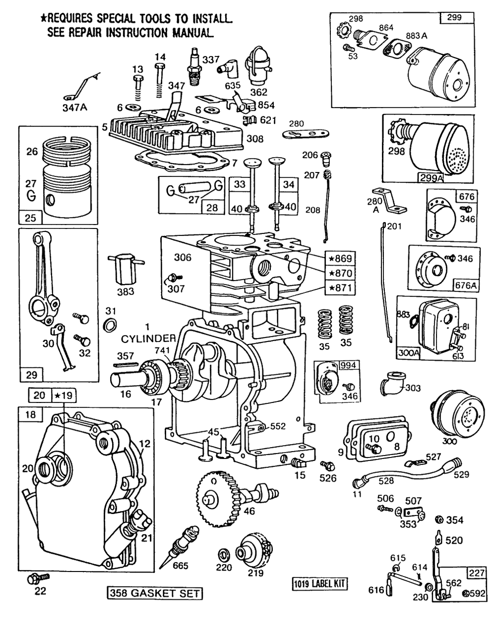 Cylinder,piston,mufflers Diagram and Parts List for 80212-8132-XX  Briggs and Stratton Engine